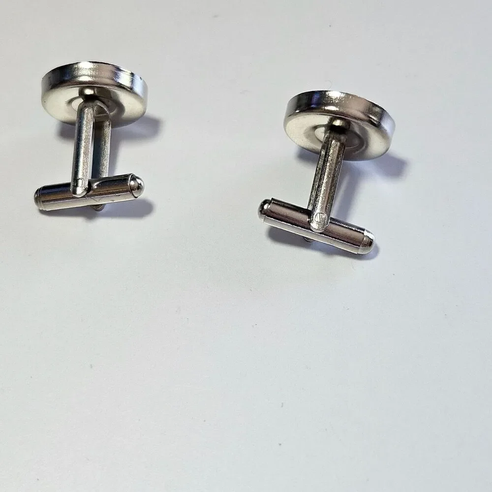 Silver tone purple fabric cufflinks